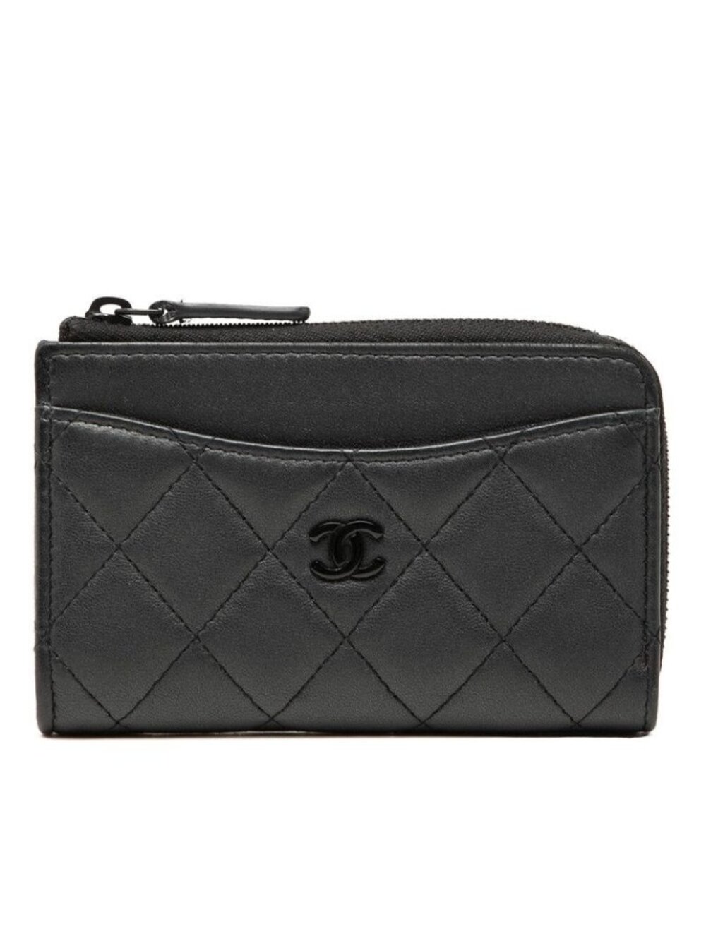 Chanel CC Logo Classic Fragment Case Card Dark Gray Lambskin